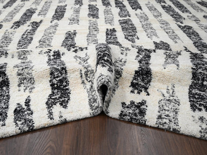 Black 12'0" x 14'9" Modern and Contemporary Hand knotted Wool Rug - Sku: O084207