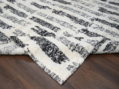 Black 12'0" x 14'9" Modern and Contemporary Hand knotted Wool Rug - Sku: O084207