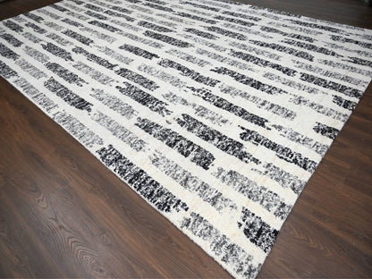 Black 12'0" x 17'9" Modern and Contemporary Hand knotted Wool Rug - Sku: O084208