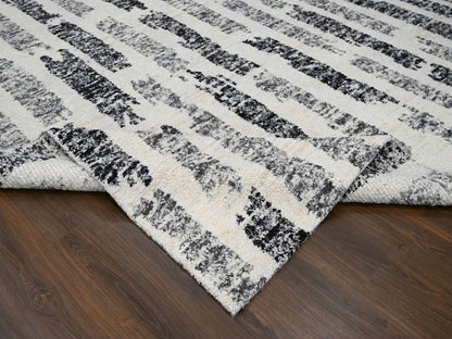 Black 12'0" x 17'9" Modern and Contemporary Hand knotted Wool Rug - Sku: O084208