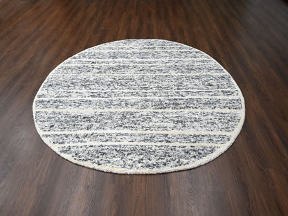 Black 8'0" x 8'0" Modern and Contemporary Hand knotted Wool Rug - Sku: O084214