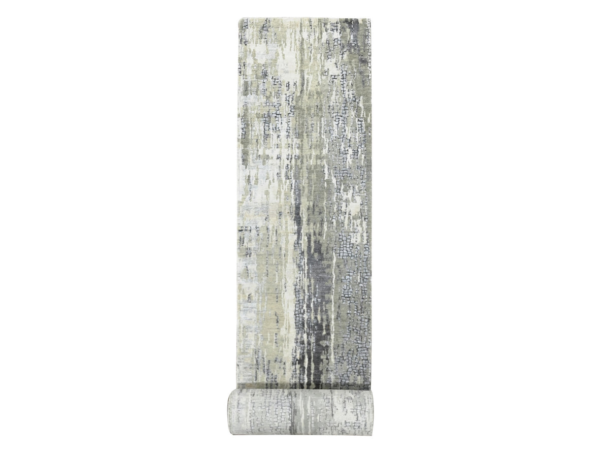Modern / Contemporary hand-knotted wool/silk runner in Gray, 2'9" x 22'3" — SKU O084234