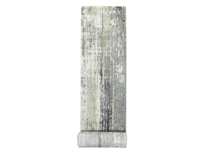 Modern / Contemporary hand-knotted wool/silk runner in Gray, 2'9" x 22'3" — SKU O084234