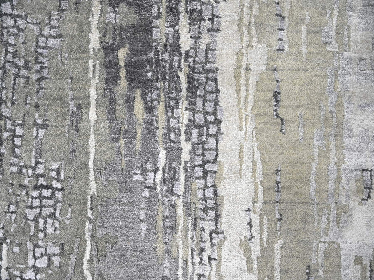 Modern / Contemporary hand-knotted wool/silk runner in Gray, 2'9" x 22'3" — SKU O084234 (view 5)