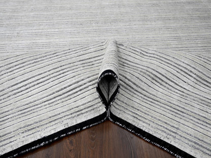 Modern / Contemporary hand-knotted wool/silk rug in Ivory, 9' x 12'1" — SKU O084279 (view 5)