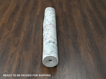 Mahal Oushak hand-knotted wool rug in Ivory & Sky blue, 5'10" x 8'10" — SKU O084294 (view 6)