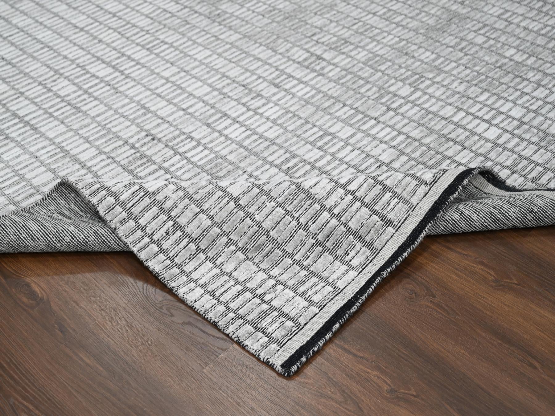 Modern / Contemporary hand-knotted wool/plant based silk rug in Gray, 7'10" x 10' — SKU O084307 (view 6)