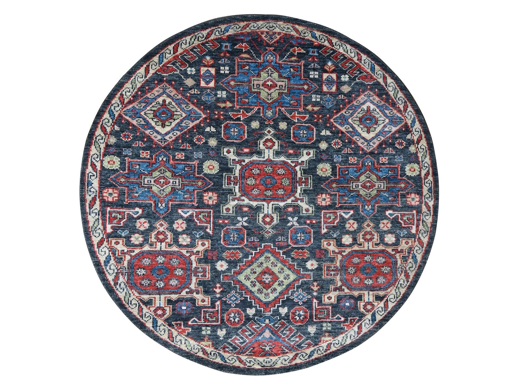 Heriz Heriz hand-knotted wool rug in Black & Ivory, 7'9" x 7'9" — SKU O084319