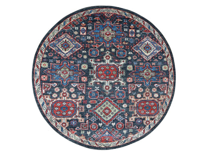 Black 7'9" x 7'9" Heriz Hand knotted Wool Rug - Sku: O084319