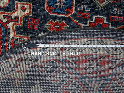 Black 7'9" x 7'9" Heriz Hand knotted Wool Rug - Sku: O084319