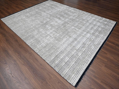 Brown 9'1" x 12'1" Modern / Contemporary Handloom Wool/Silk Rug - Sku: O084347