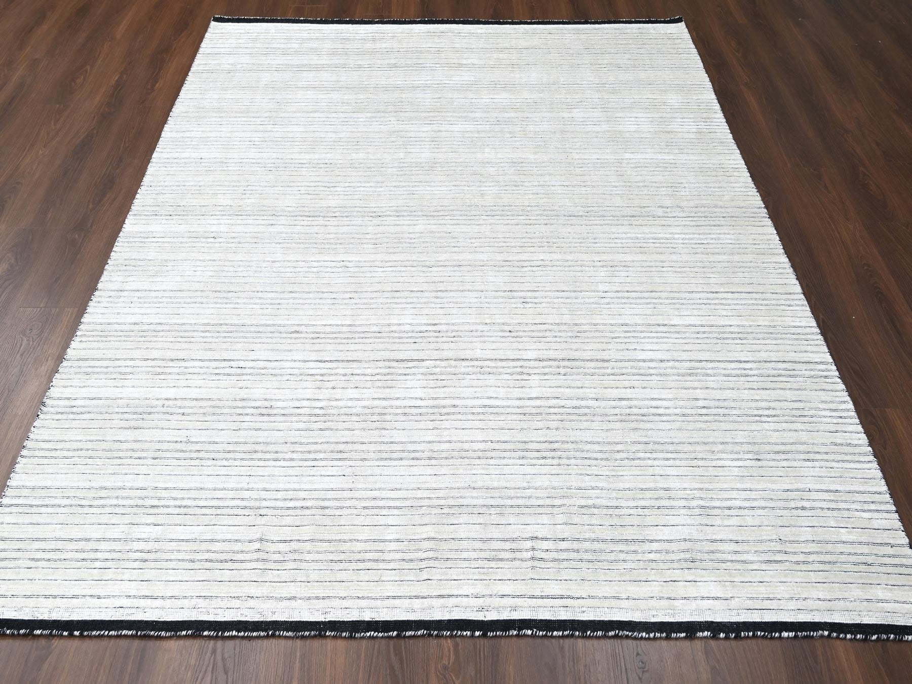 Modern / Contemporary hand-knotted wool/plant based silk rug in Ivory, 8' x 10' — SKU O084349 (view 2)