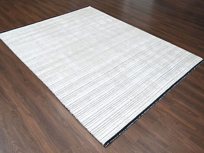 Modern / Contemporary hand-knotted wool/plant based silk rug in Ivory, 8' x 10' — SKU O084349 (view 3)