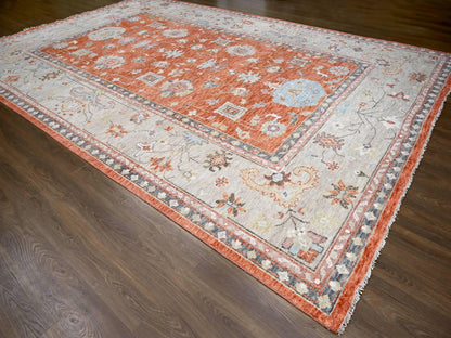 Oushak Oushak hand-knotted wool rug in Orange & Camel, 12' x 17'8" — SKU O084358 (view 3)