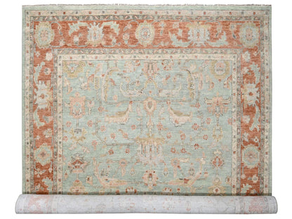Green 11'10" x 14'8" Oushak / Peshawar Hand knotted Wool Rug - Sku: O084359
