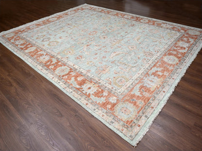 Green 11'10" x 14'8" Oushak / Peshawar Hand knotted Wool Rug - Sku: O084359