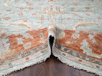 Green 11'10" x 14'8" Oushak / Peshawar Hand knotted Wool Rug - Sku: O084359