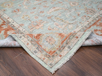 Green 11'10" x 14'8" Oushak / Peshawar Hand knotted Wool Rug - Sku: O084359
