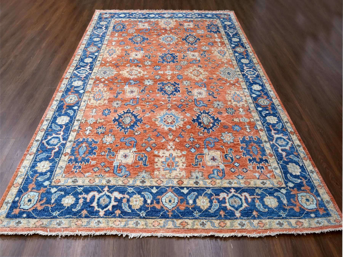 Mahal Oushak hand-knotted wool rug in Orange & Denim Blue, 9'10" x 14' — SKU O084371 (view 2)