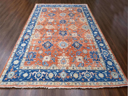 Mahal Oushak hand-knotted wool rug in Orange & Denim Blue, 9'10" x 14' — SKU O084371 (view 2)