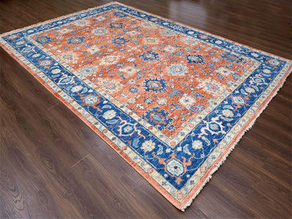 Mahal Oushak hand-knotted wool rug in Orange & Denim Blue, 9'10" x 14' — SKU O084371 (view 3)