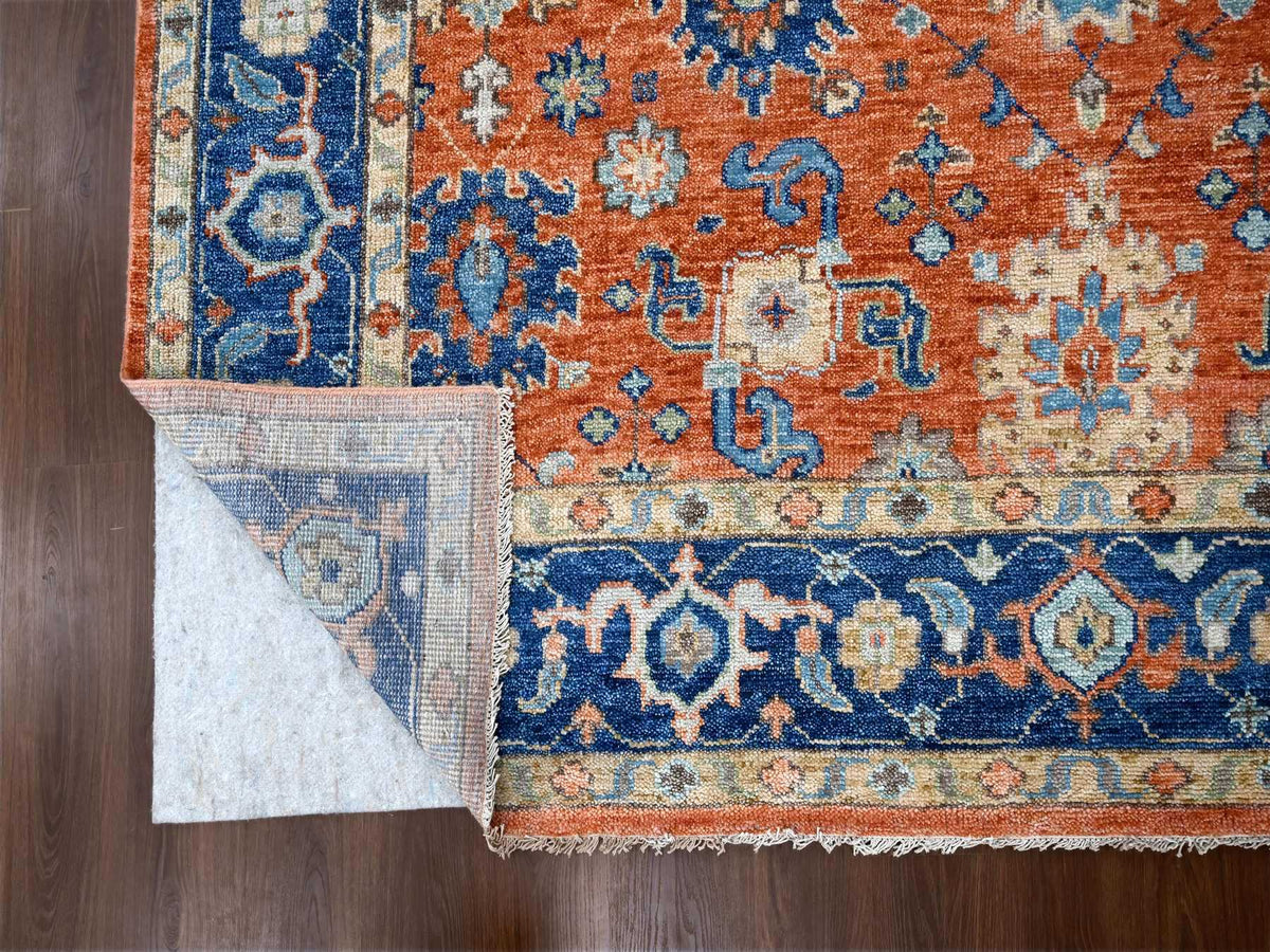 Mahal Oushak hand-knotted wool rug in Orange & Denim Blue, 9'10" x 14' — SKU O084371 (view 4)