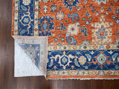 Mahal Oushak hand-knotted wool rug in Orange & Denim Blue, 9'10" x 14' — SKU O084371 (view 4)