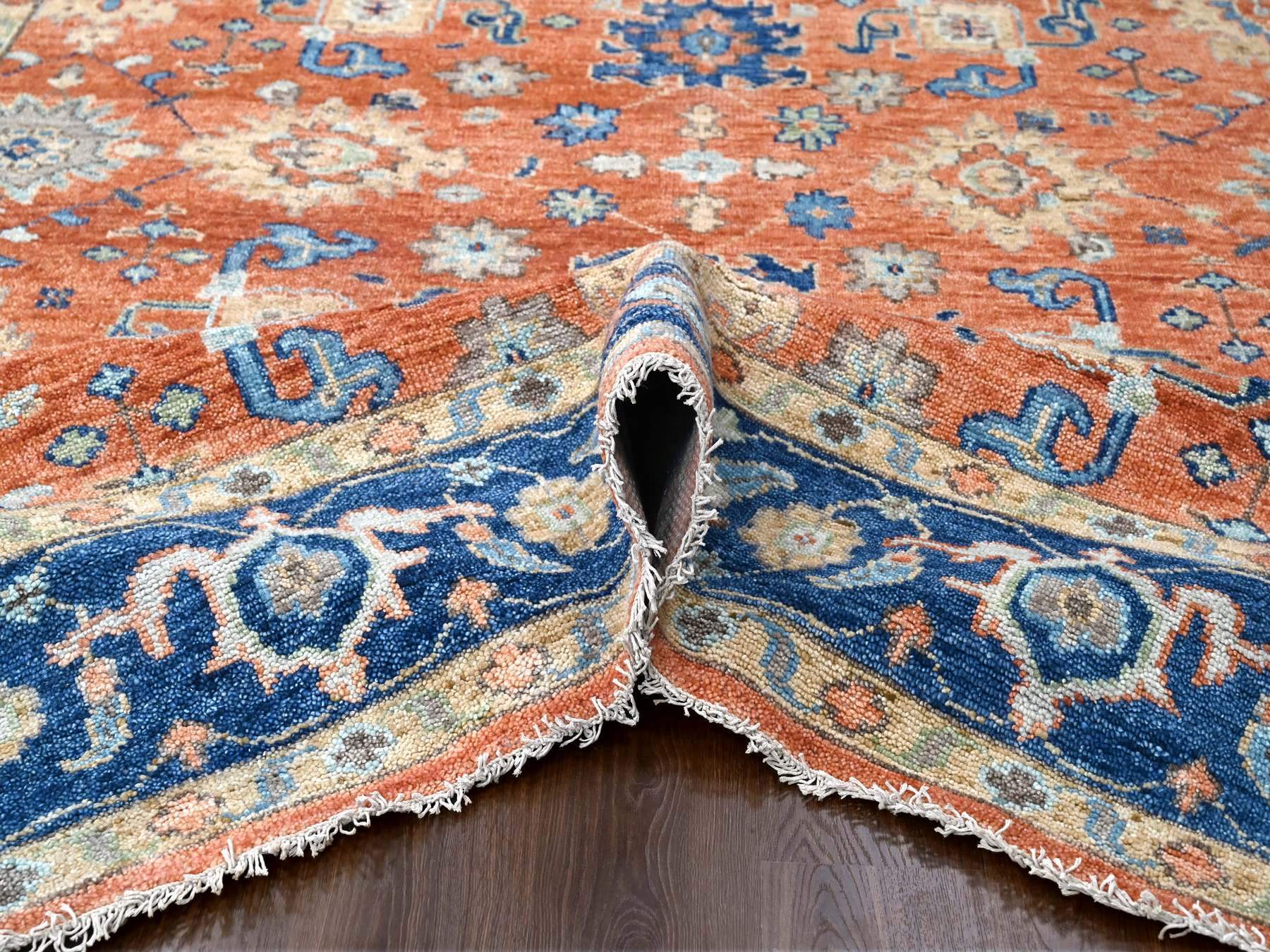 Mahal Oushak hand-knotted wool rug in Orange & Denim Blue, 9'10" x 14' — SKU O084371 (view 5)