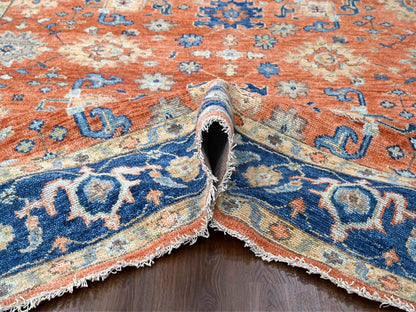 Mahal Oushak hand-knotted wool rug in Orange & Denim Blue, 9'10" x 14' — SKU O084371 (view 5)