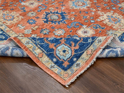 Mahal Oushak hand-knotted wool rug in Orange & Denim Blue, 9'10" x 14' — SKU O084371 (view 6)