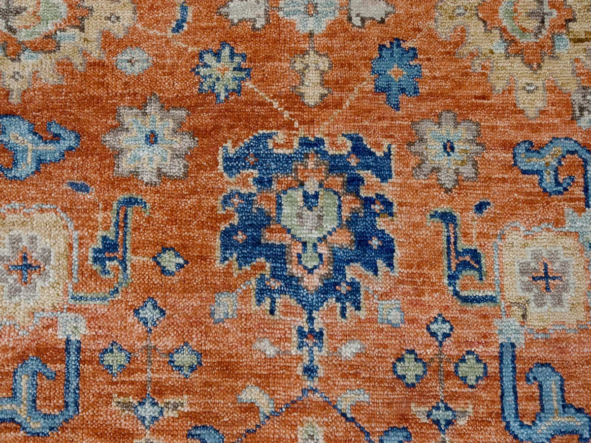 Mahal Oushak hand-knotted wool rug in Orange & Denim Blue, 9'10" x 14' — SKU O084371 (view 8)