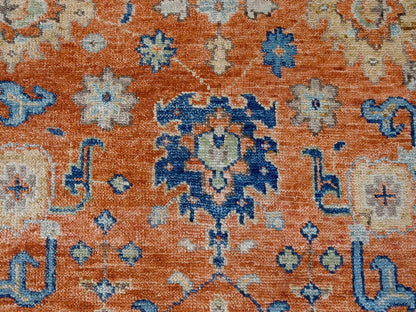 Mahal Oushak hand-knotted wool rug in Orange & Denim Blue, 9'10" x 14' — SKU O084371 (view 8)