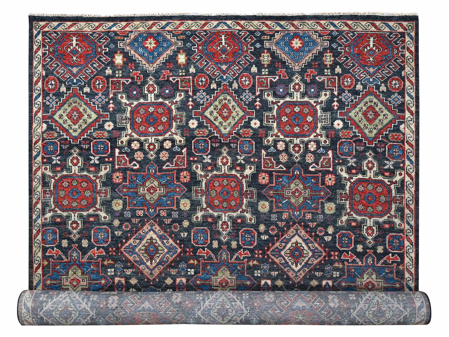 Heriz Heriz hand-knotted wool rug in Black & Ivory, 12' x 18' — SKU O084377