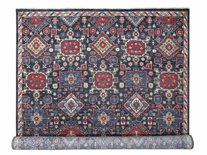 Black 12'0" x 14'10" Heriz Hand knotted Wool Rug - Sku: O084387