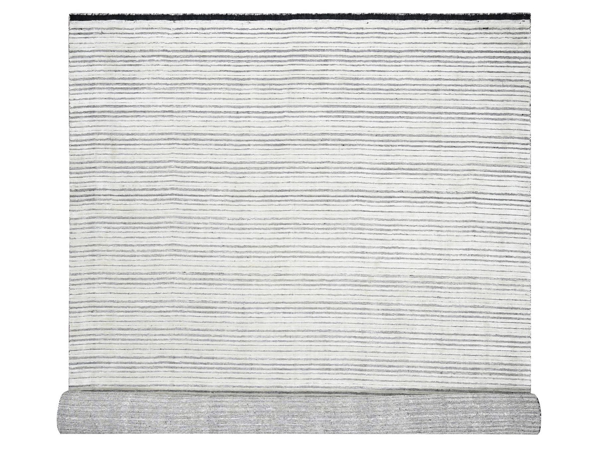 Modern / Contemporary hand-knotted wool/plant based silk rug in Ivory, 12'2" x 15' — SKU O084394