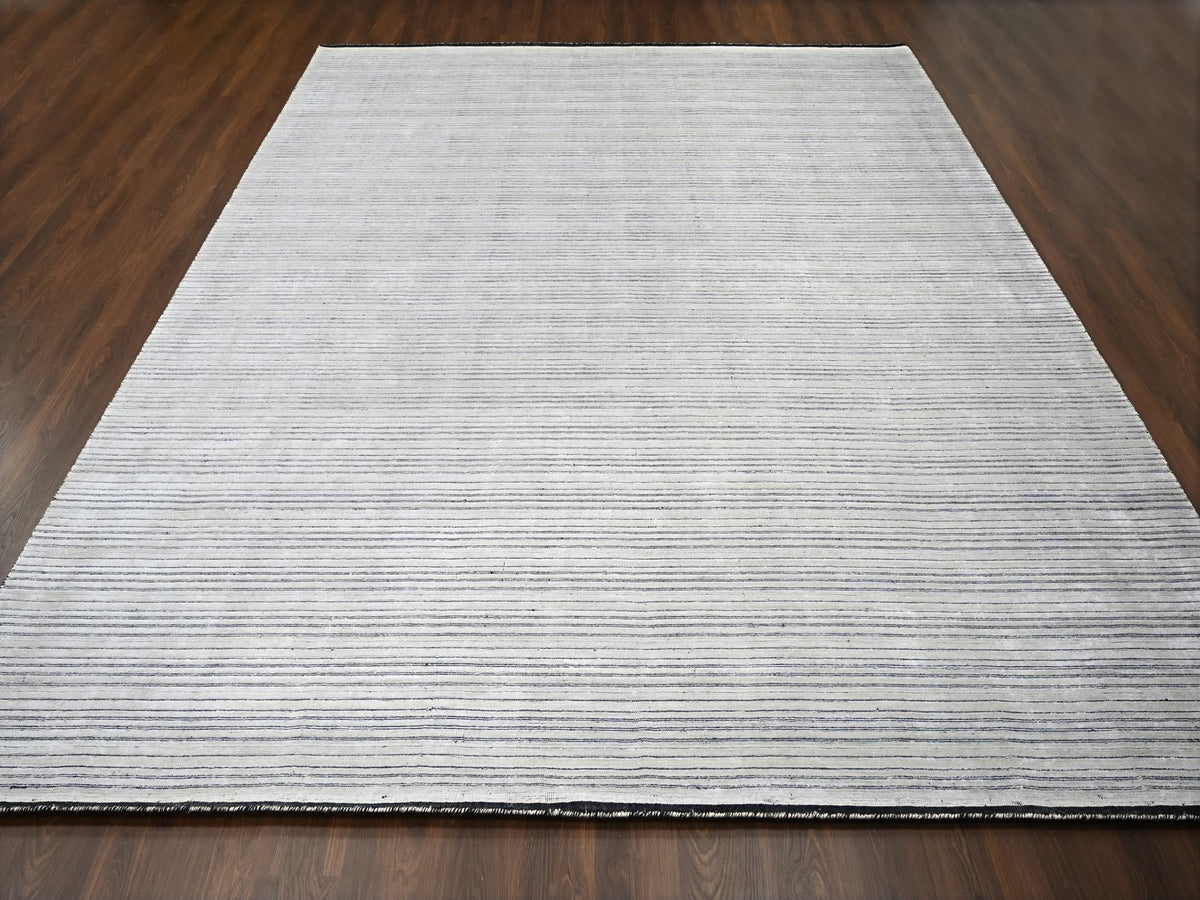 Modern / Contemporary hand-knotted wool/plant based silk rug in Ivory, 12'2" x 15' — SKU O084394 (view 2)