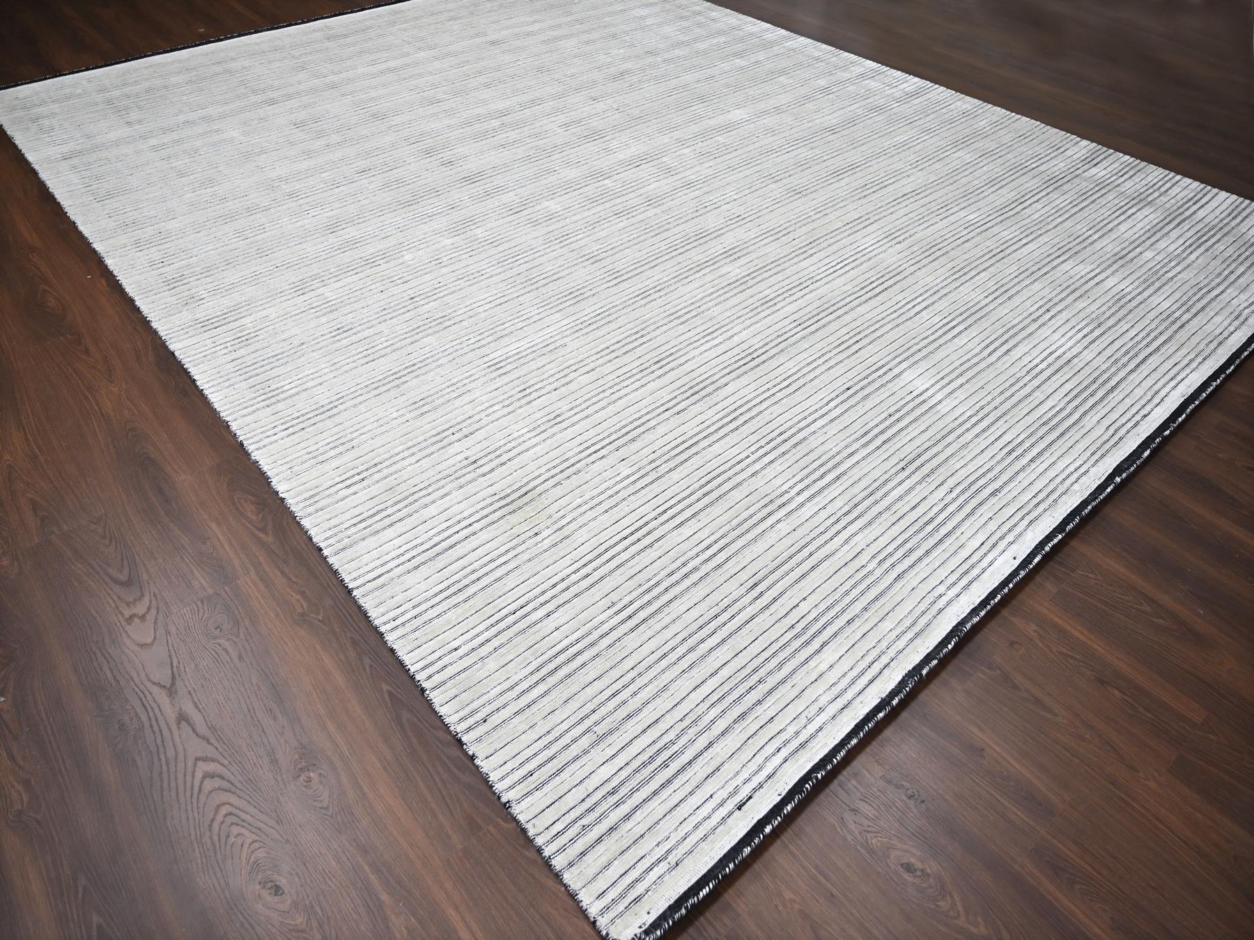 Modern / Contemporary hand-knotted wool/plant based silk rug in Ivory, 12'2" x 15' — SKU O084394 (view 3)