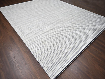 Modern / Contemporary hand-knotted wool/plant based silk rug in Ivory, 12'2" x 15' — SKU O084394 (view 3)