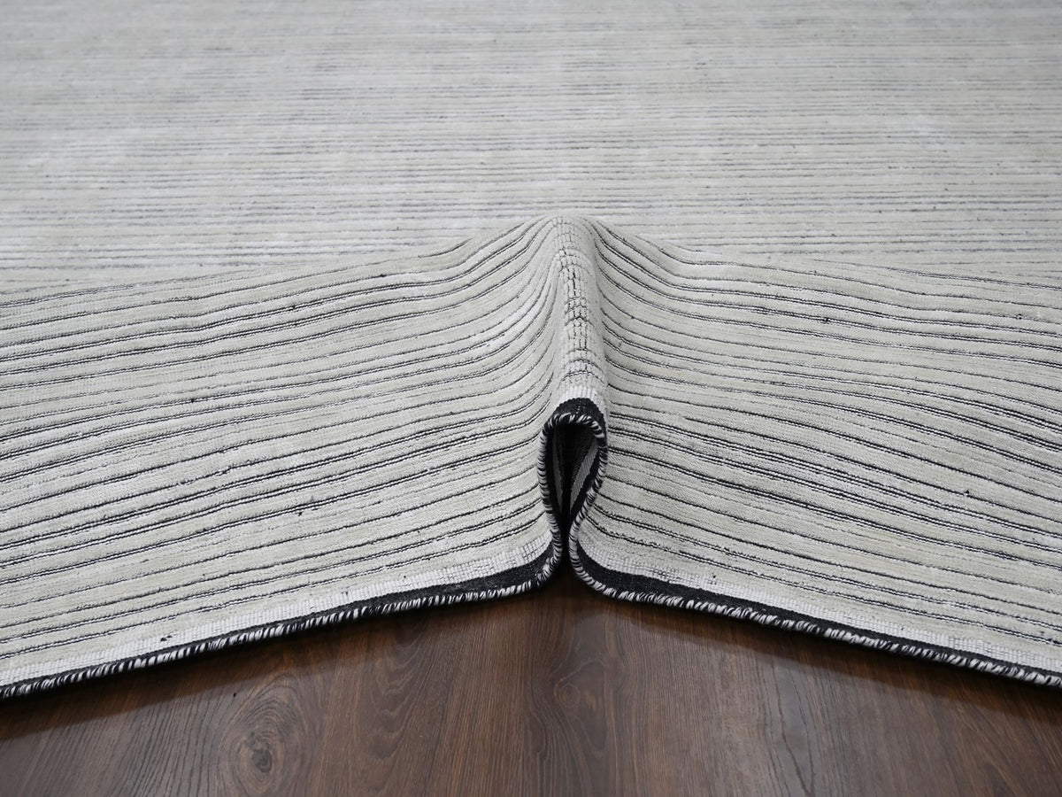 Modern / Contemporary hand-knotted wool/plant based silk rug in Ivory, 12'2" x 15' — SKU O084394 (view 5)