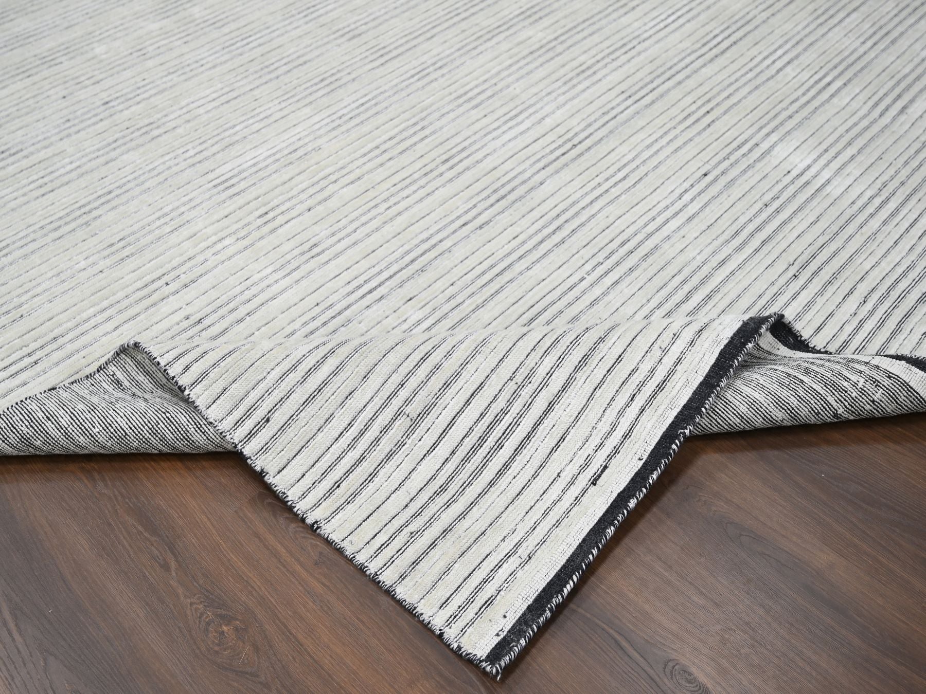 Modern / Contemporary hand-knotted wool/plant based silk rug in Ivory, 12'2" x 15' — SKU O084394 (view 6)