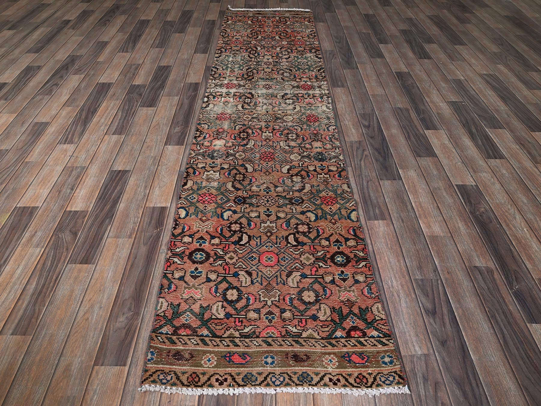 Hamadan Vintage hand-knotted wool runner in Pink, 2'3" x 9'2" — SKU O0843 (view 2)