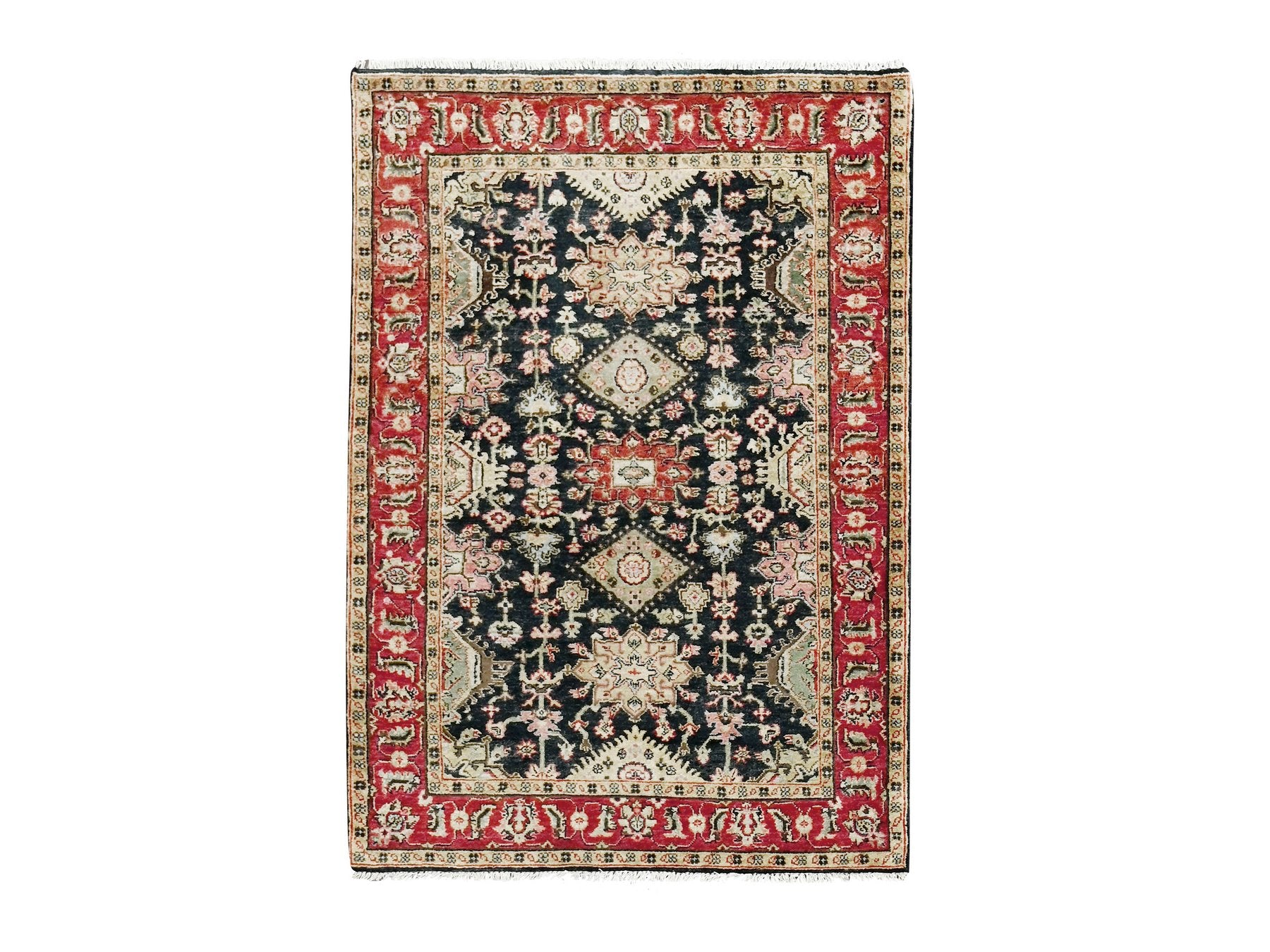 Heriz hand-knotted wool rug in Black & Red, 4'2" x 6' — SKU O084404