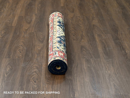 Black 4'2" x 6'0" Heriz Hand knotted Wool Rug - Sku: O084404