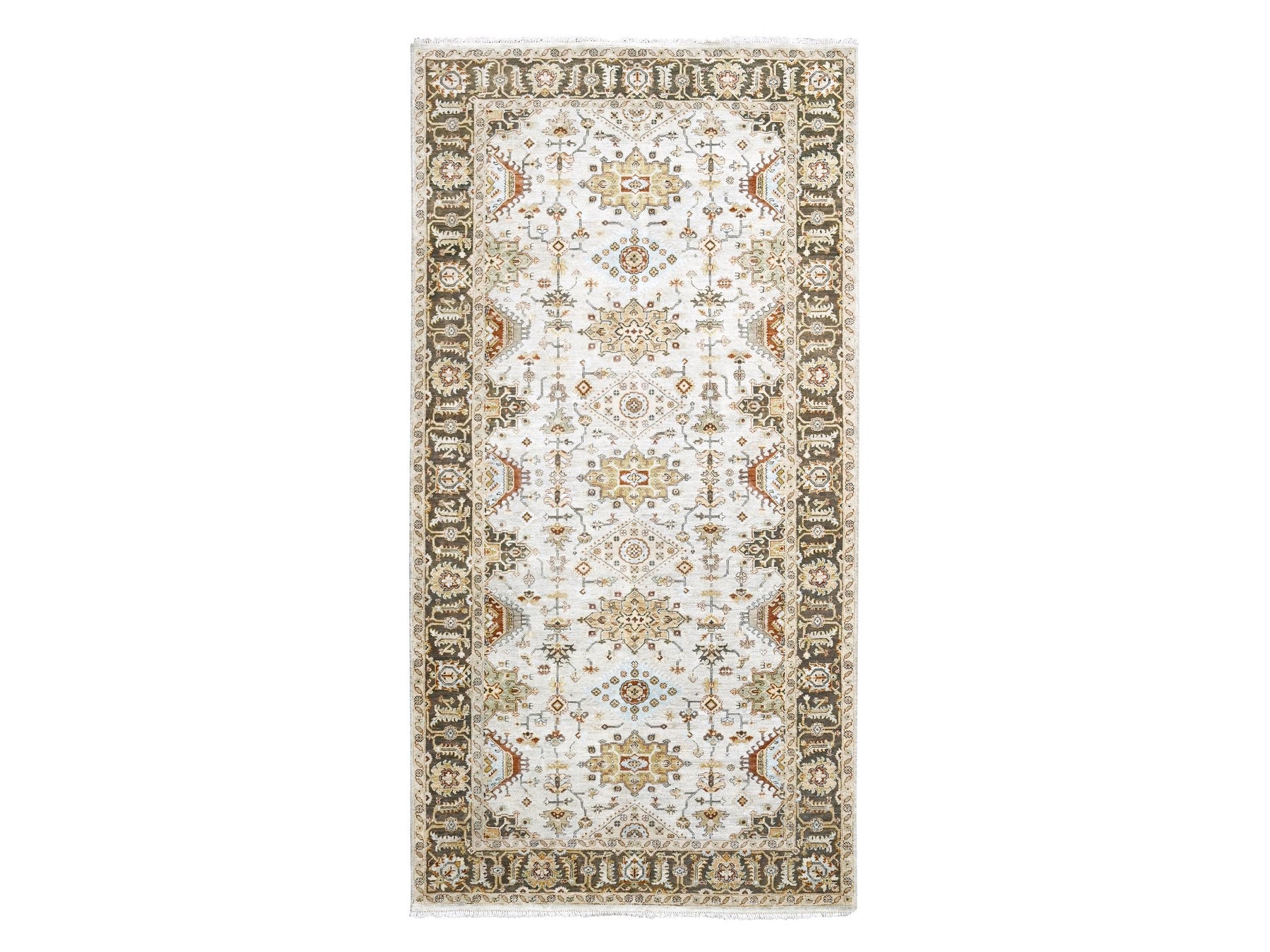 Heriz hand-knotted wool runner in Ivory & Brown, 6'1" x 11'10" — SKU O084409