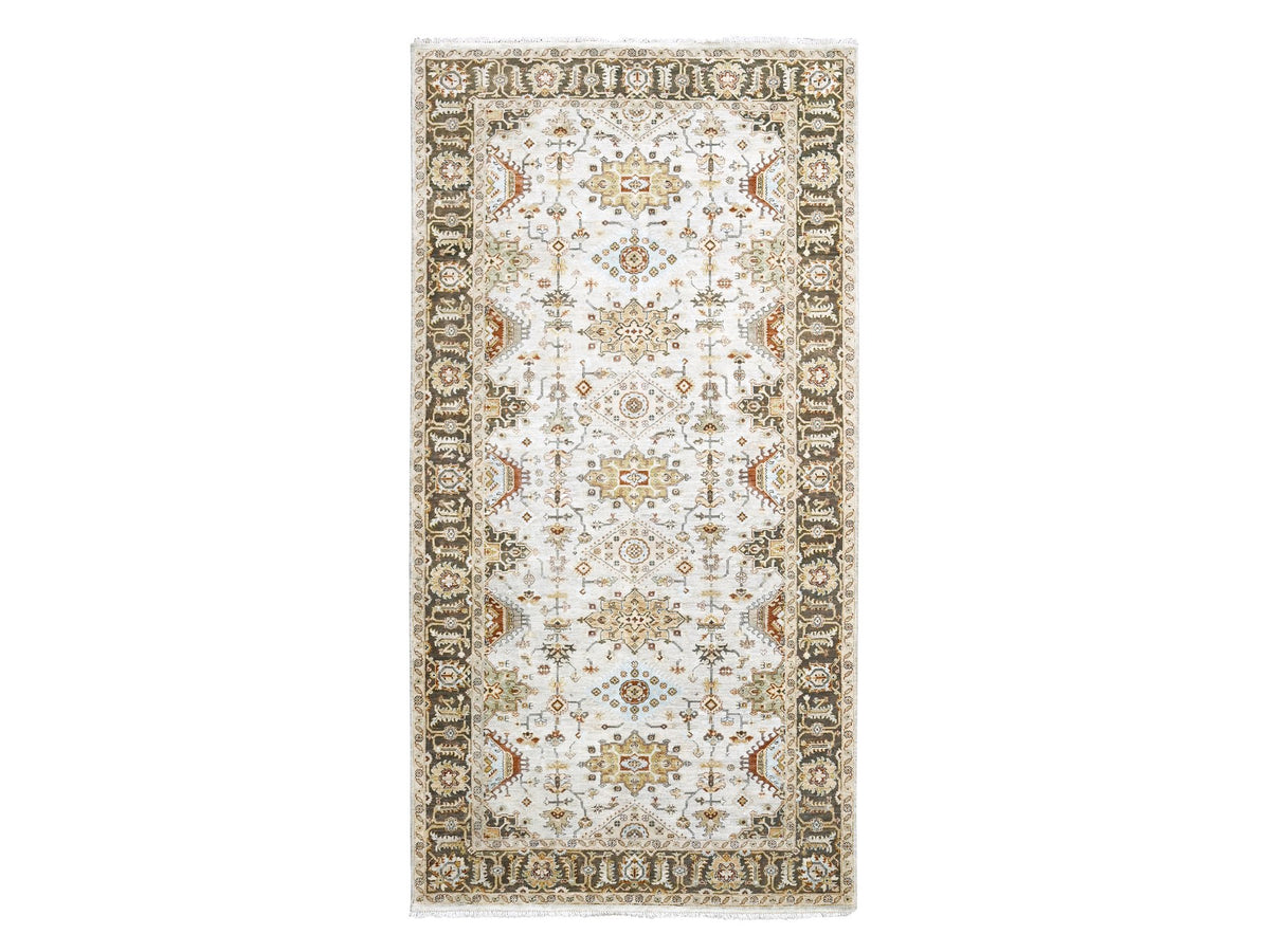 Heriz hand-knotted wool runner in Ivory & Brown, 6'1" x 11'10" — SKU O084409