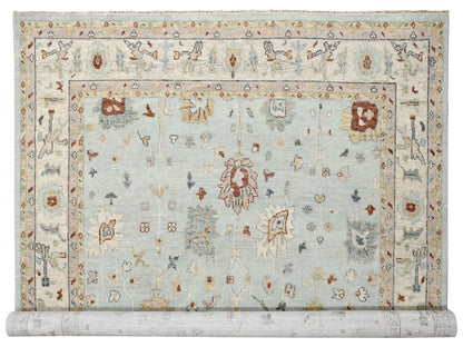 Blue 12'0" x 14'10" Oushak And Peshawar Hand knotted Wool Rug - Sku: O084410