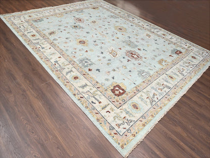 Blue 12'0" x 14'10" Oushak And Peshawar Hand knotted Wool Rug - Sku: O084410