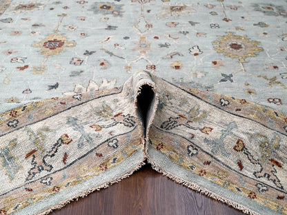 Blue 12'0" x 14'10" Oushak And Peshawar Hand knotted Wool Rug - Sku: O084410