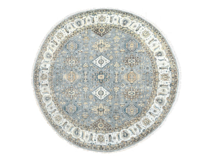 Heriz hand-knotted wool rug in Gray & Pearl White, 8'10" x 9' — SKU O084415