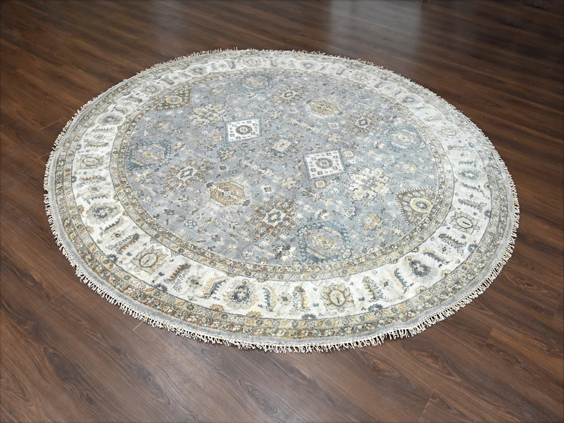 Heriz hand-knotted wool rug in Gray & Pearl White, 8'10" x 9' — SKU O084415 (view 2)